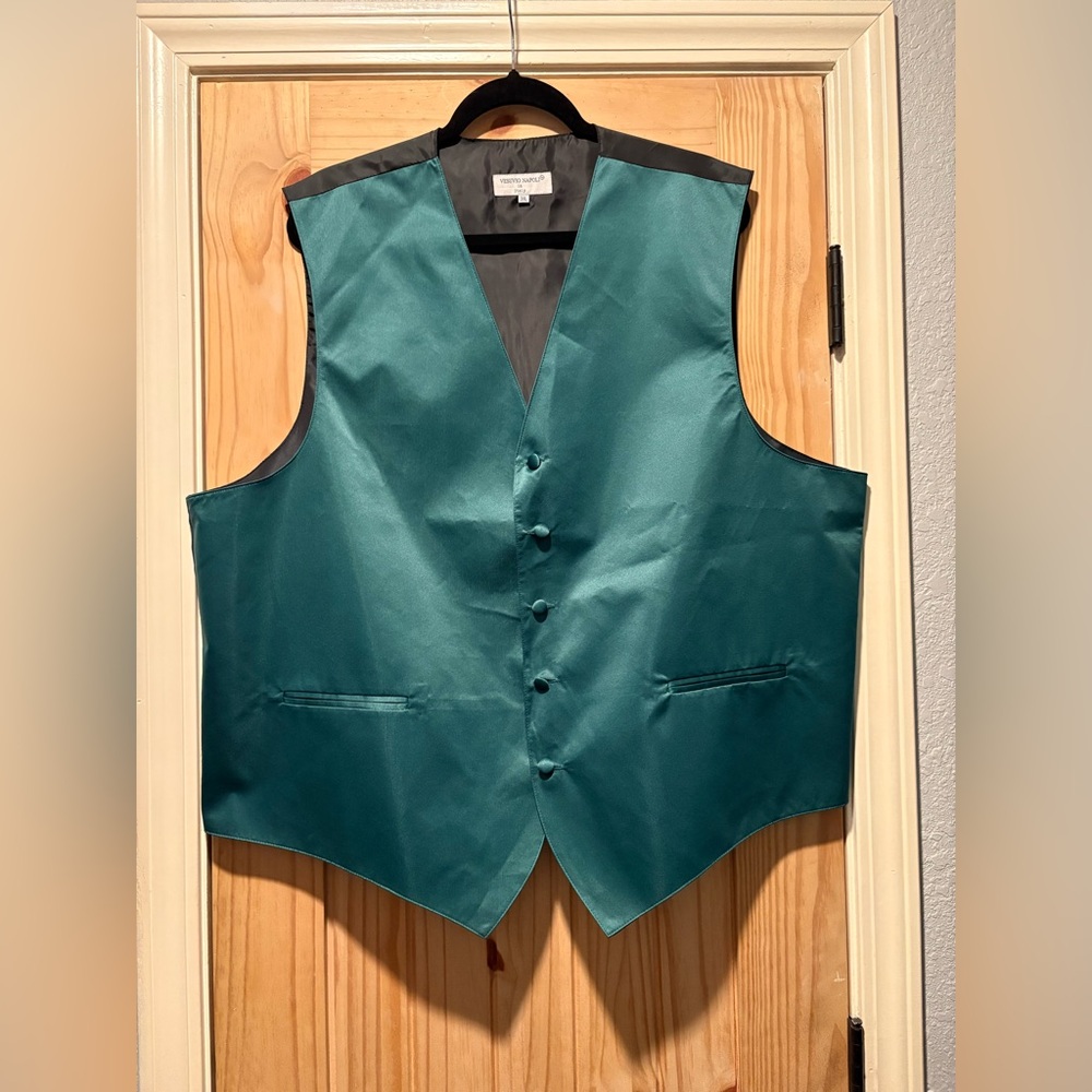 Vesuvio Napoli Teal Satin Tuxedo Vest Formal Wedding Prom Waistcoat 3XL